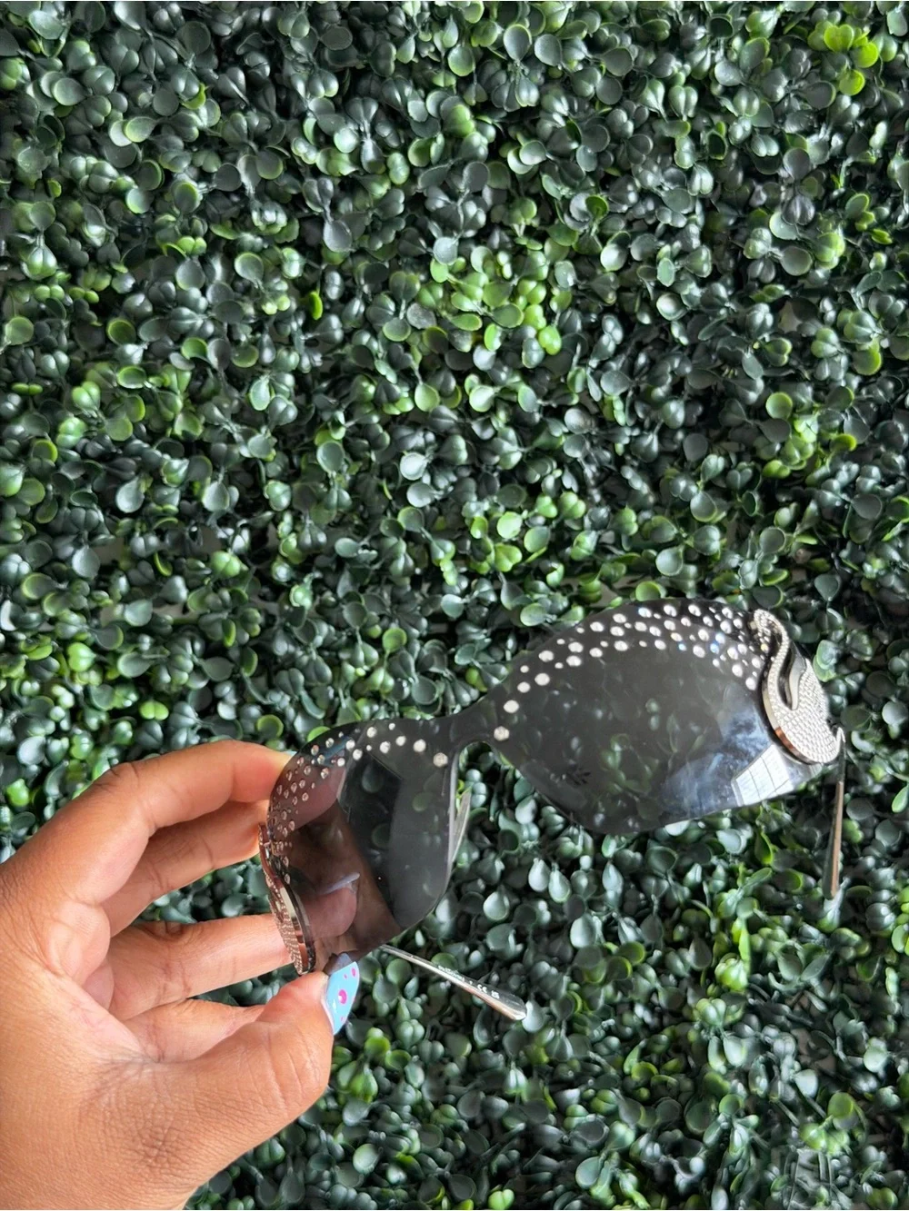 Swarovski -Rhinestone Swan Accent Rimless Sunglasses in Smoke/Black